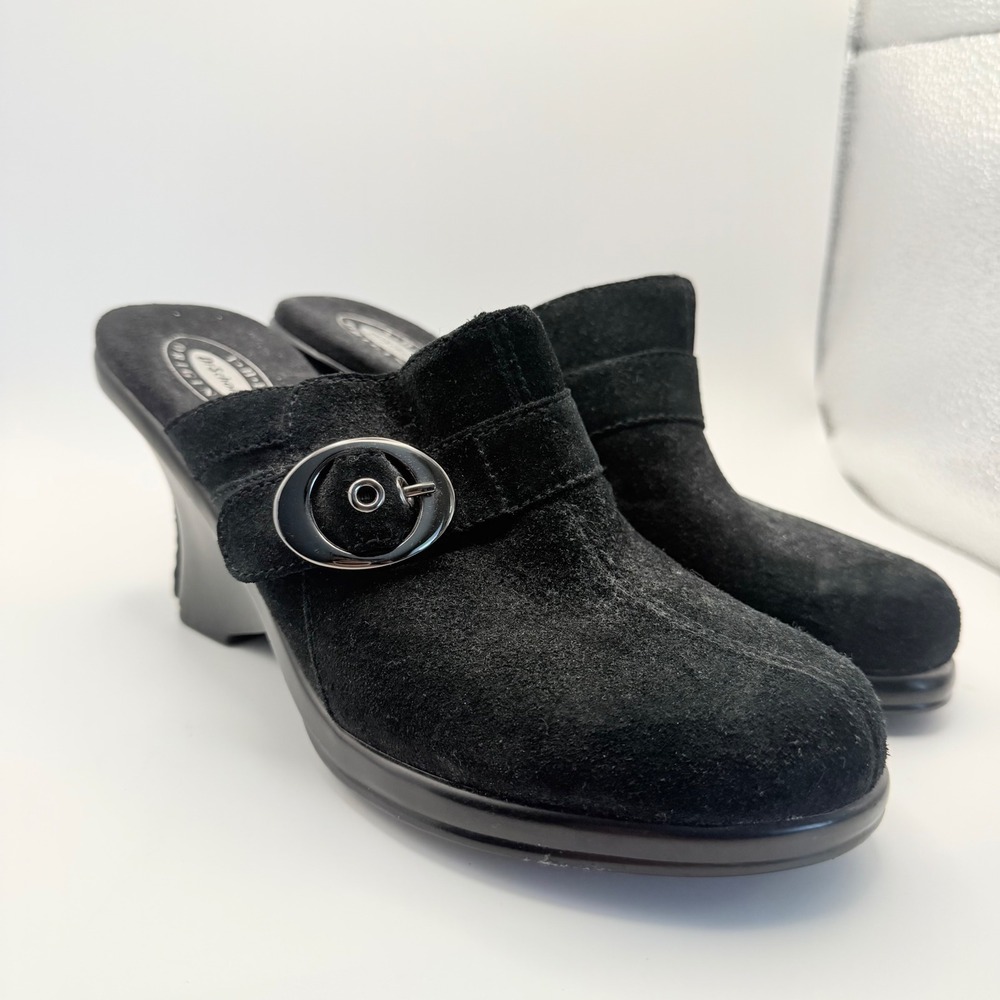 Dr. Scholl's Original Women's Slip on Mule Black Wedge Suede Clogs y2k SZ 7.5